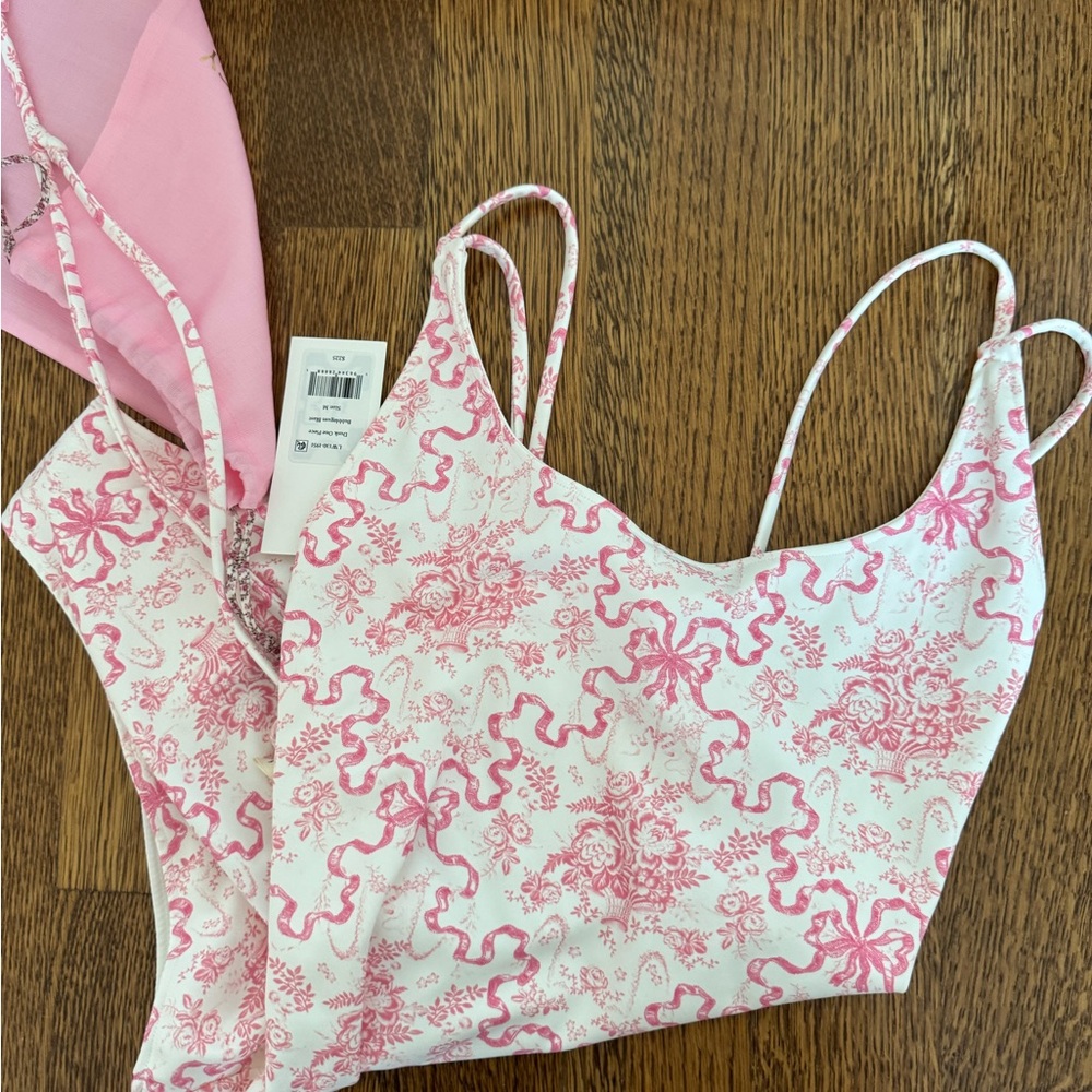 LoveShackFancy Pink and White Floral One-Piece Swimsuit